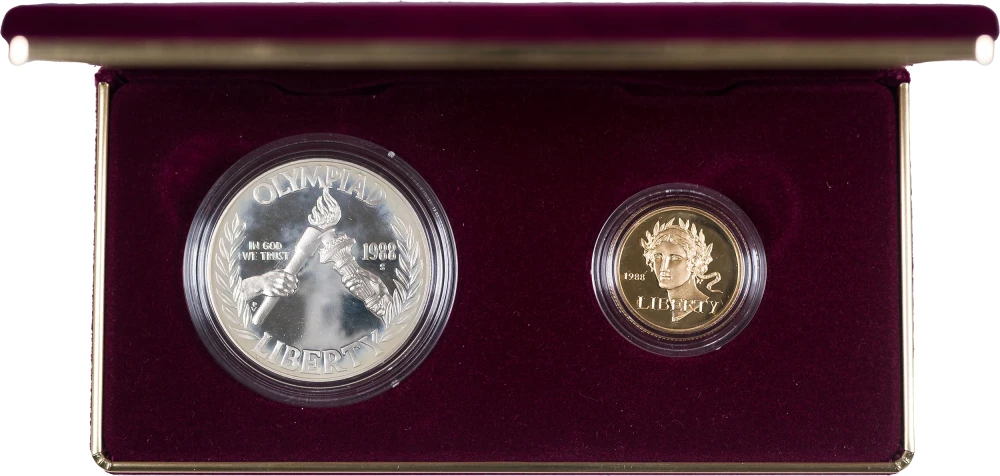 1988 Olympic 2 Coin Proof Set W/Gold