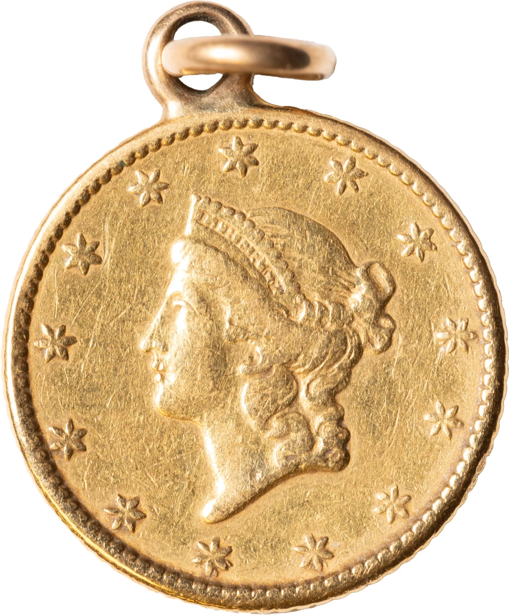 EF Details 1849 Open Wreath $1 Gold