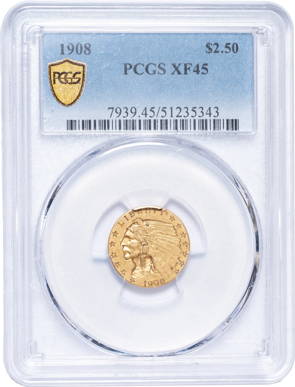 PCGS EF-45 1908 $2.50 Gold Indian