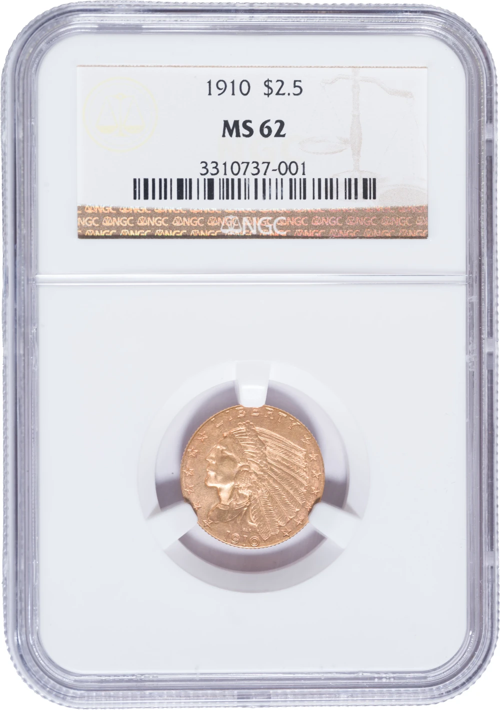 NGC MS-62 1910 $2.50 Gold Indian