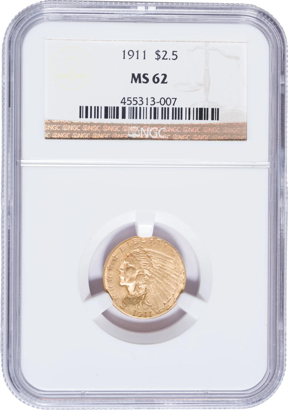 NGC MS-62 1911 $2.50 Gold Indian