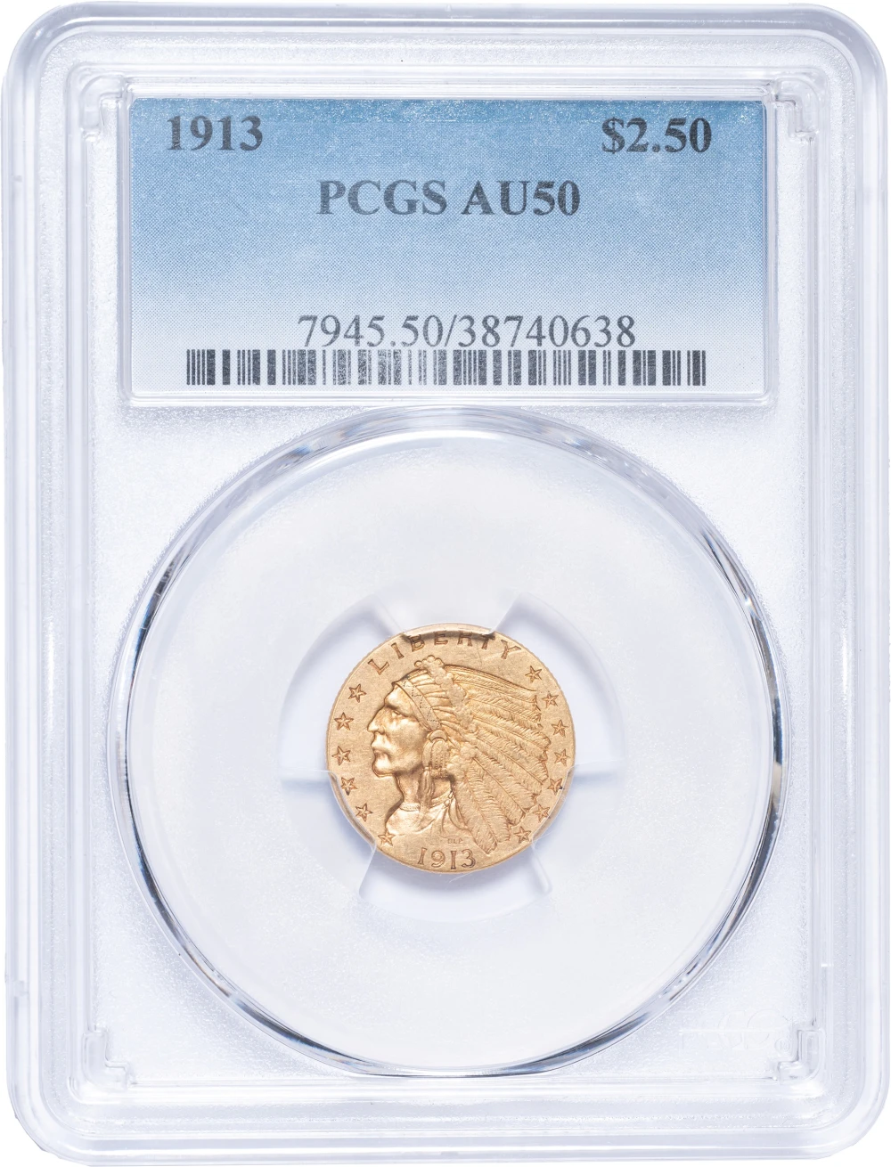 PCGS AU-50 1913 $2.50 Gold Indian
