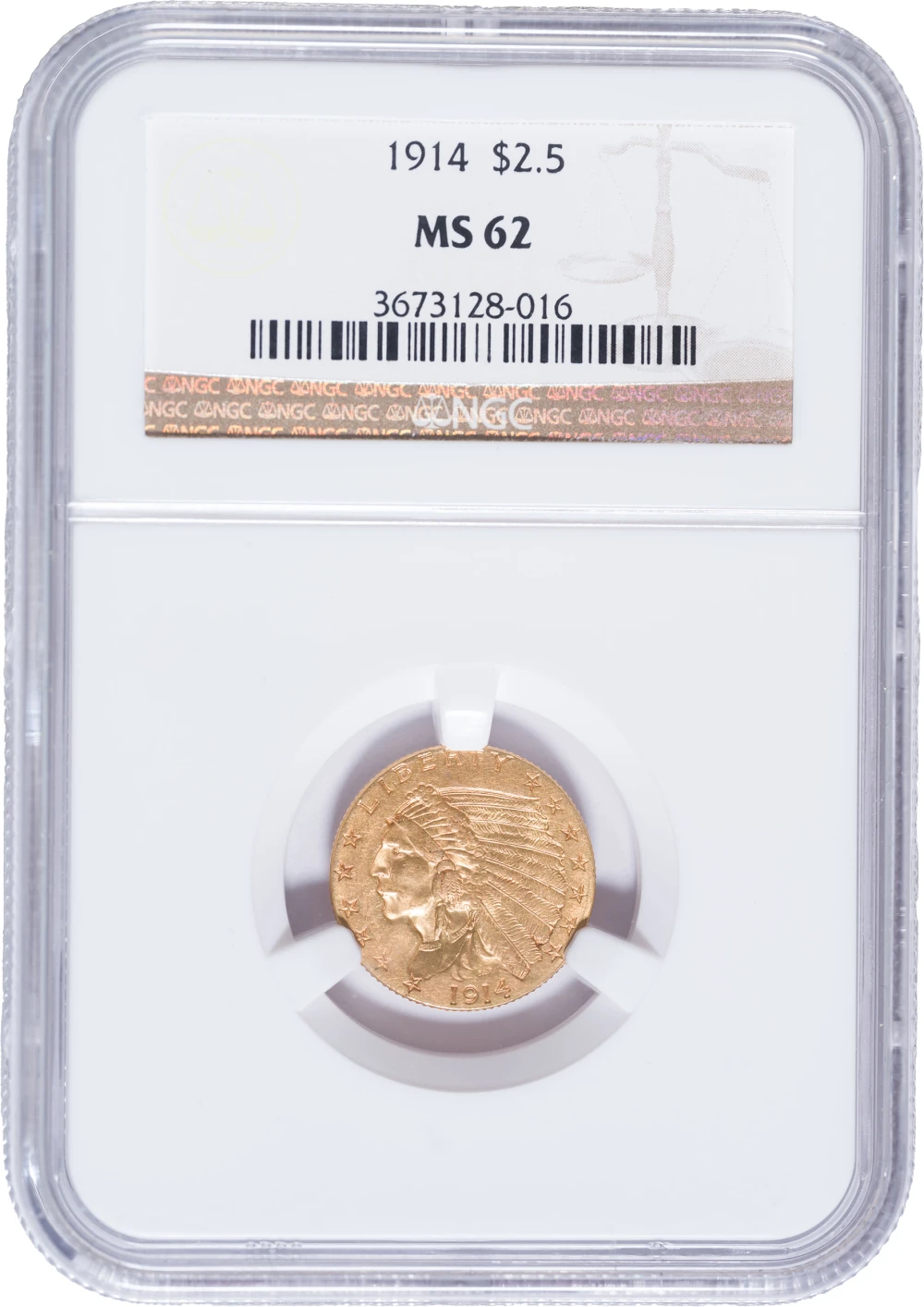 NGC MS-62 1914 $2.50 Gold Indian