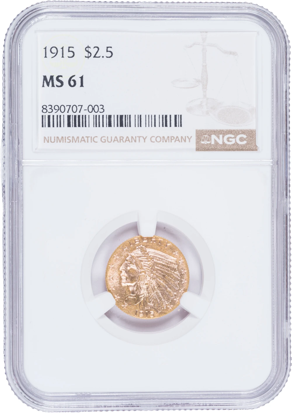 NGC MS-61 1915 $2.50 Gold Indian