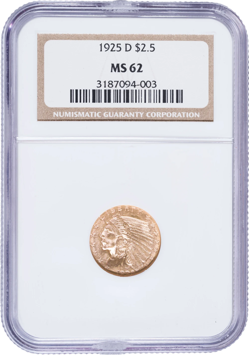 NGC MS-62 1925-D $2.50 Gold Indian