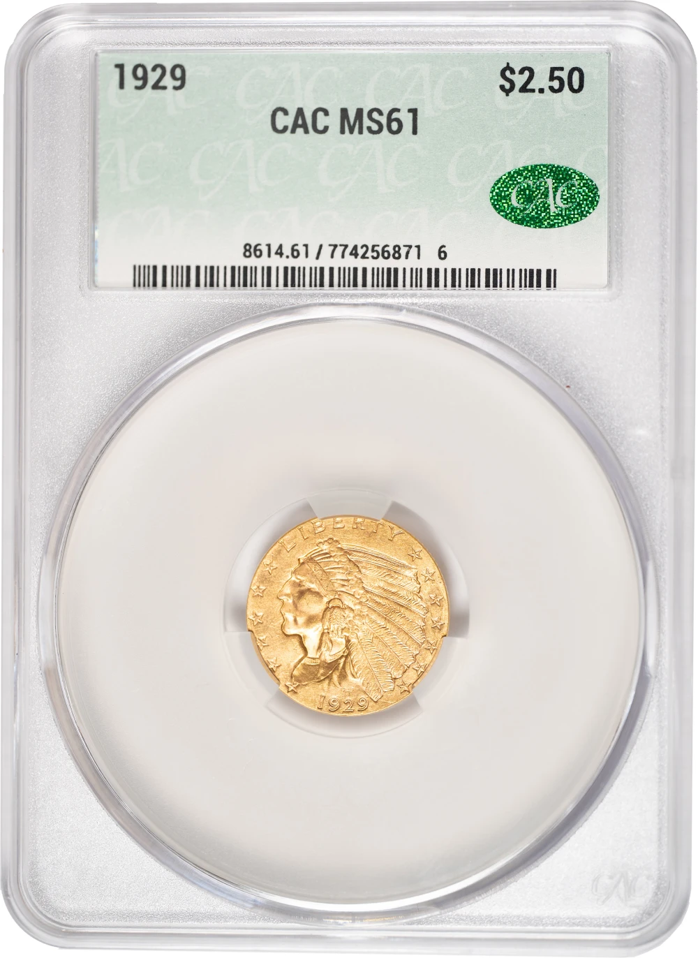 CACG MS-61 1929 Gold $2.50 Indian