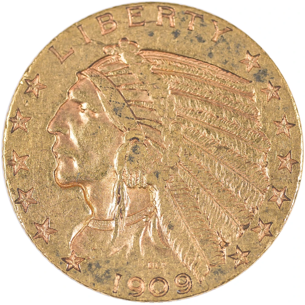 EF-40 1909-D $5 Gold Indian