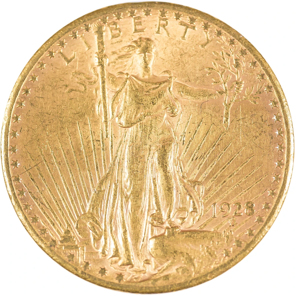 AU-50+ 1928 $20 Gold St.Gaudens