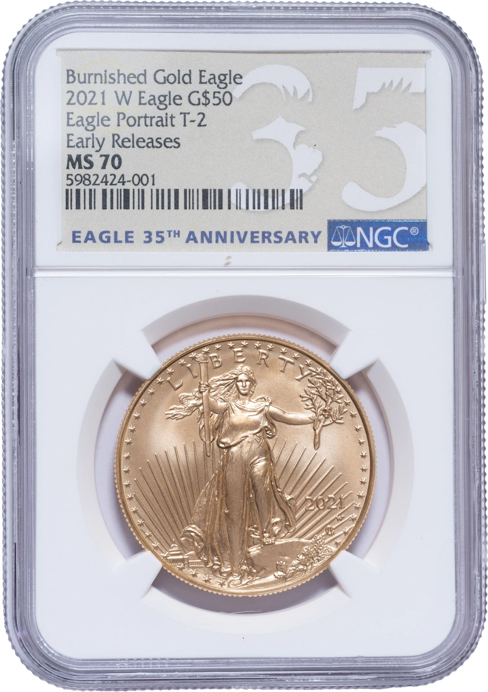 NGC MS-70 2021-W Burnished Finish $50 Gold