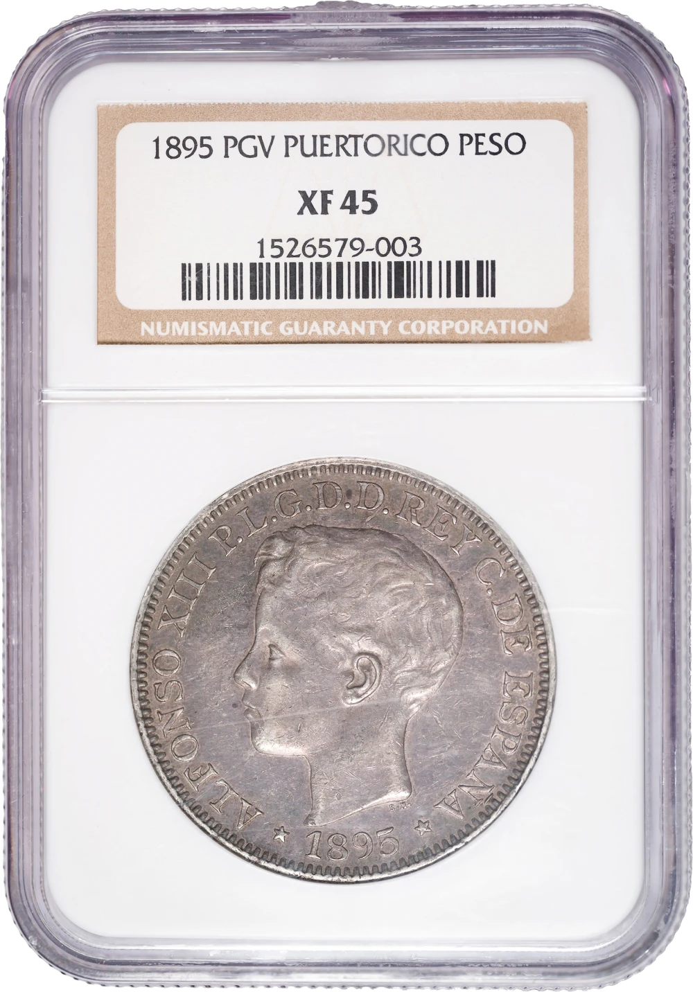 Puerto Rico. NGC EF-45 1895-PGV Peso Rarity