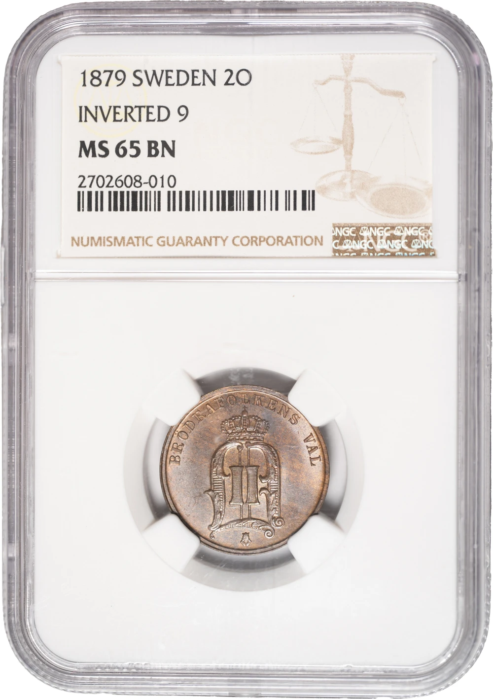 Sweden. NGC MS-65 BN 1879 2 Ore
