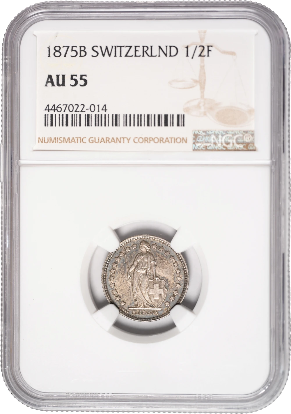 Switzerland. NGC AU-55 1875-B Half Franc
