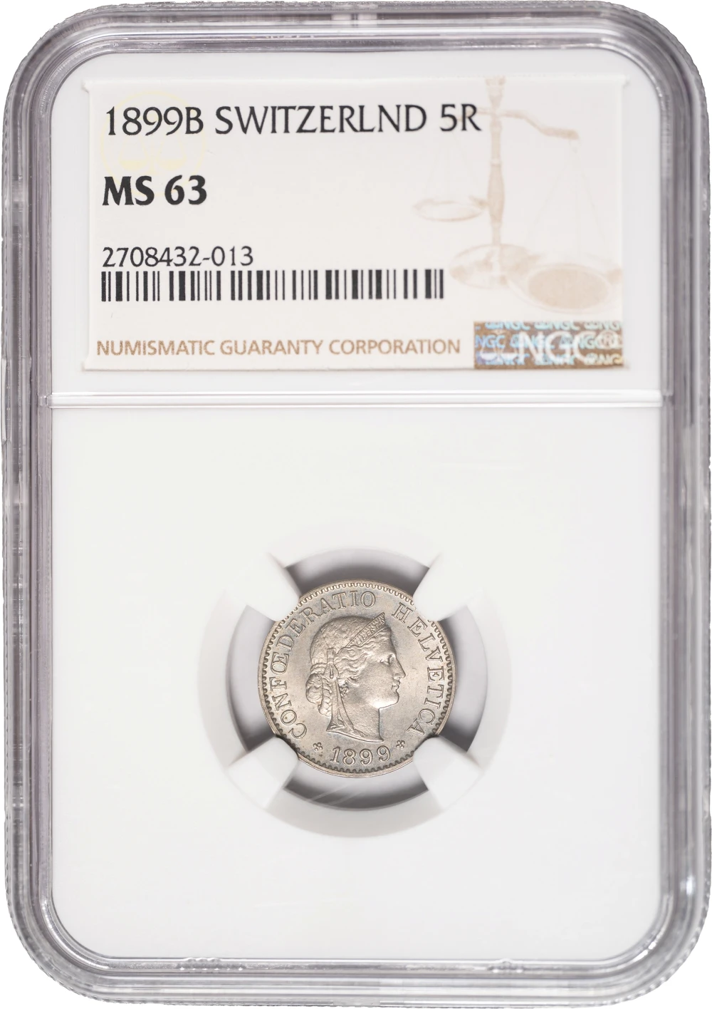 Switzerland. NGC MS-63 1899-B 5 Rappen
