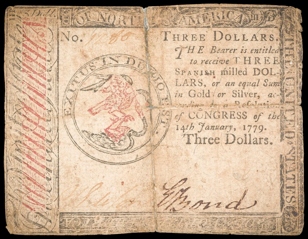 Fine Details 1779 $3 Continental Currency