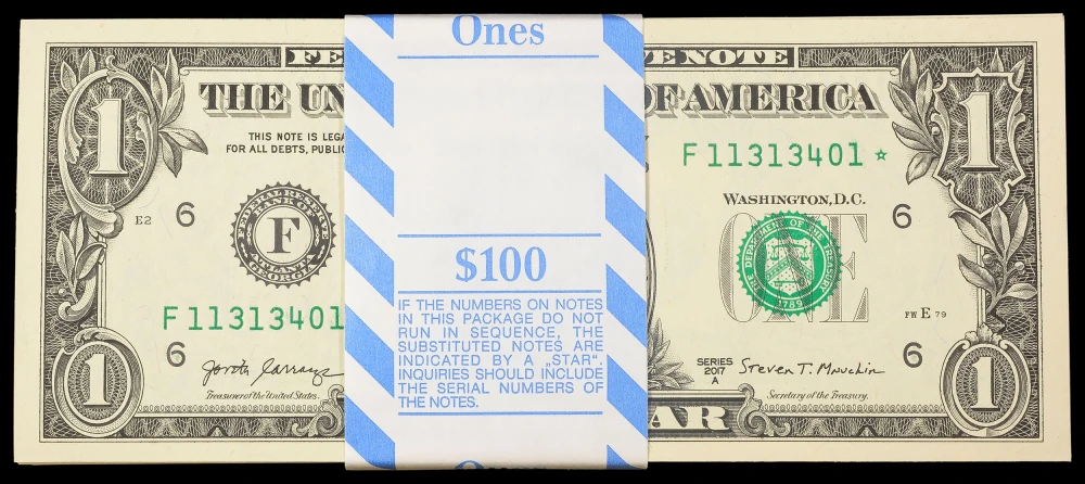 Crisp UNC $100 Pack Of 2017A $1 Star Notes