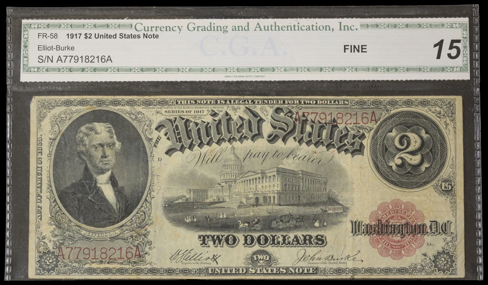 CGA F-15 1917 $2 U.S. Note