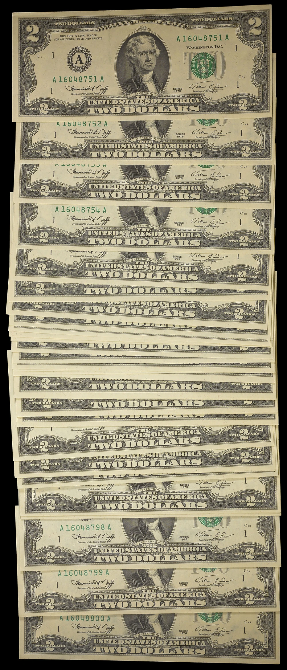 100 Pcs CU Consecutive 1976 $2 FRN