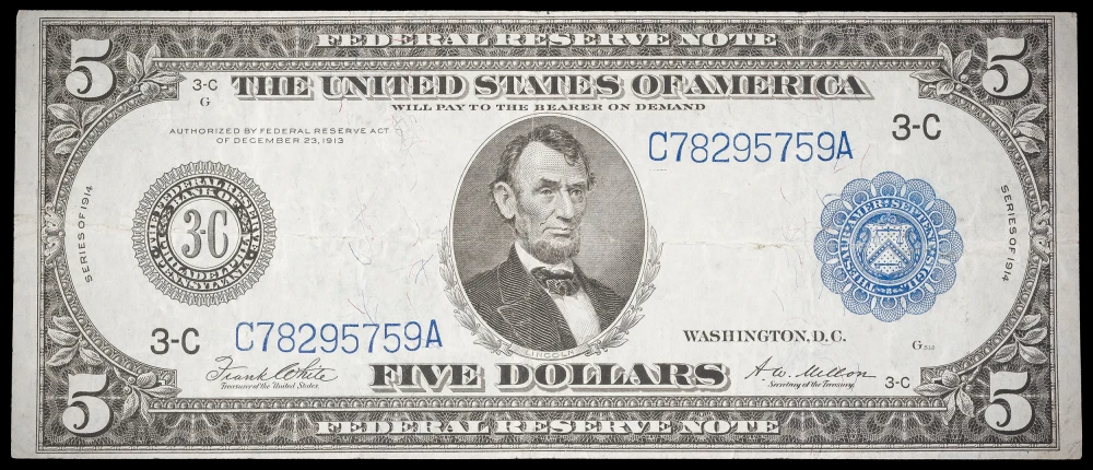 VF+ 1914 $5 FRN
