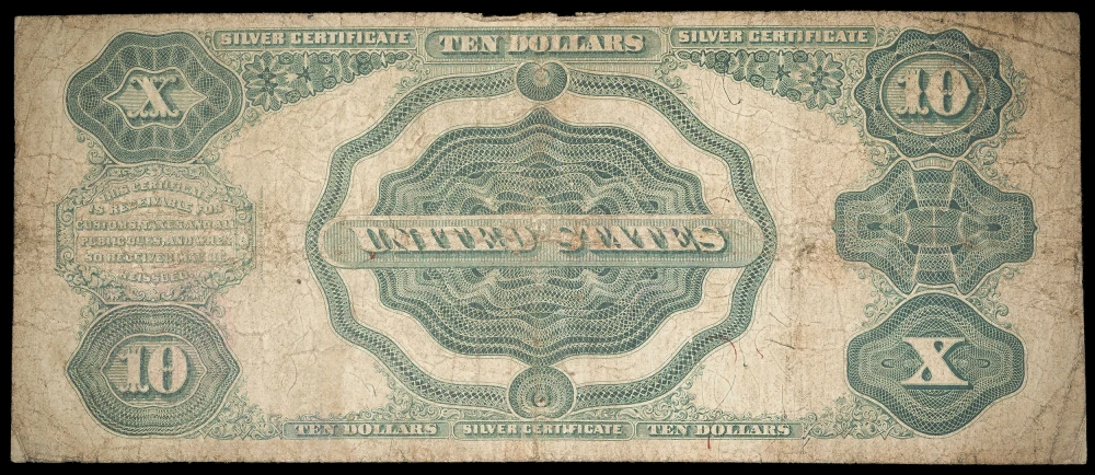 Fine 1891 $10 "Tombstone" Silver Certificate