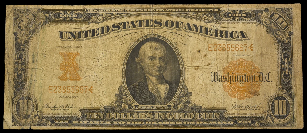 F-VF 1907 $10 Gold Certificate