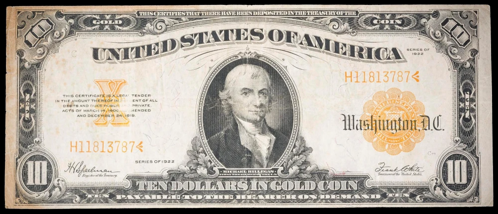 VF 1922 $10 Gold Certificate