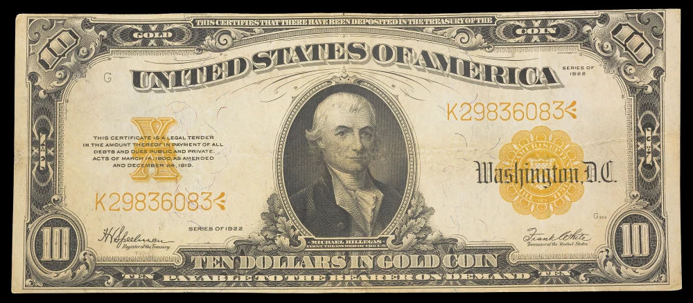 VF/EF 1922 $10 Gold Certificate