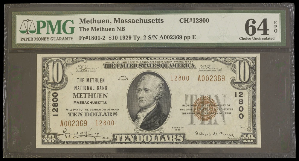 PMG-64 EPQ 1929 Methuen MA $10 National