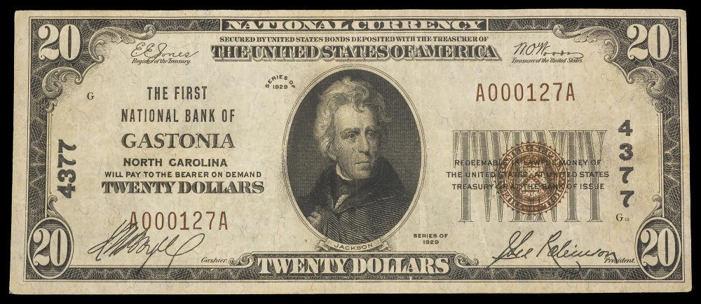 EF 1929 Gastonia NC $10 National
