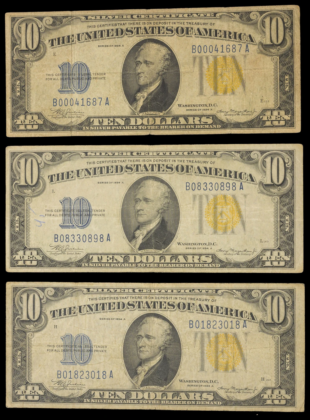 3 Pcs F-VF 1934A North Africa $10