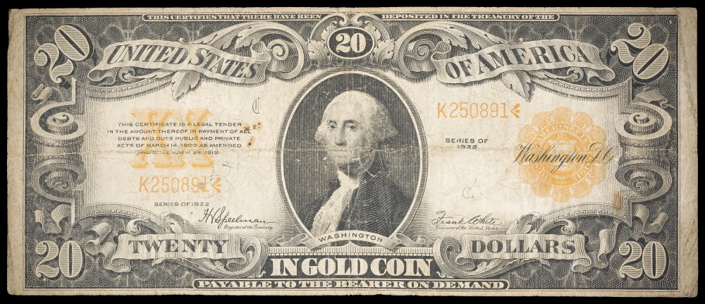 F-VF 1922 $20 Gold Note