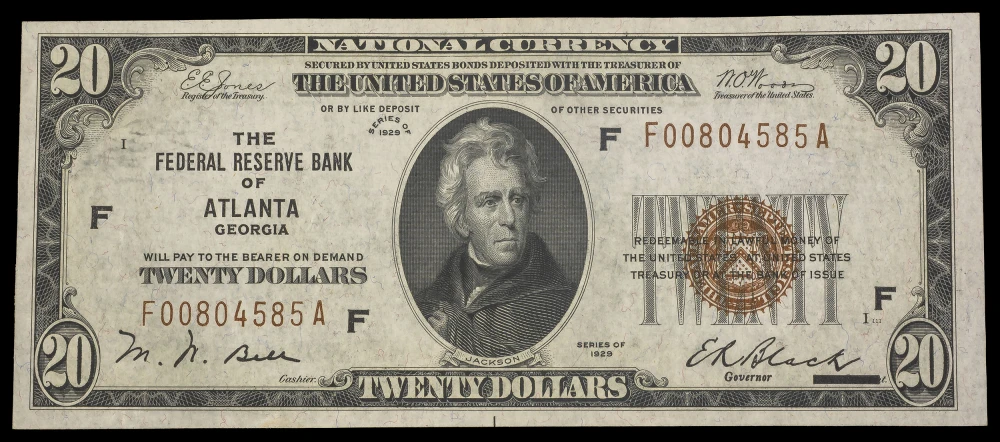 Choice UNC 1929 Atlanta GA $20 National