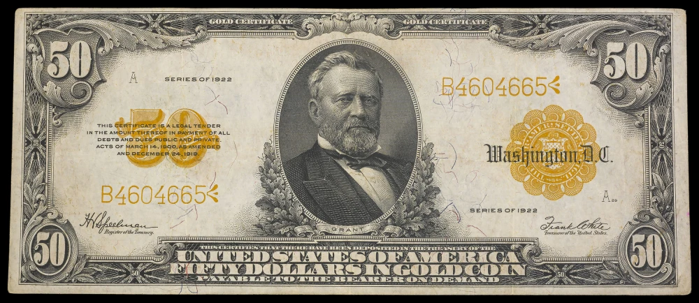 EF 1922 $50 Gold Certificate