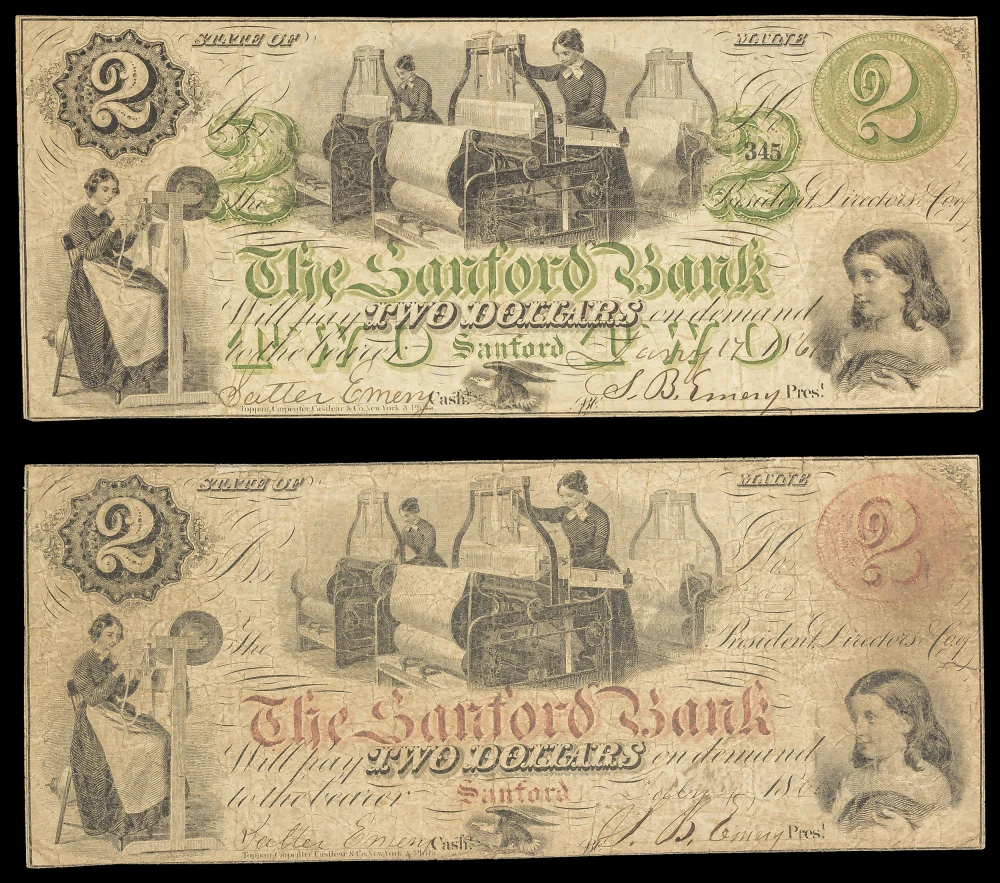 Maine. Sanford. Sanford Bank $2 Pair