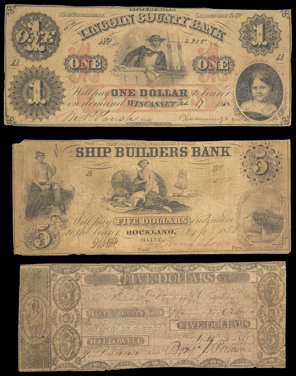 Maine. Trio Of Different Obsolete Currency