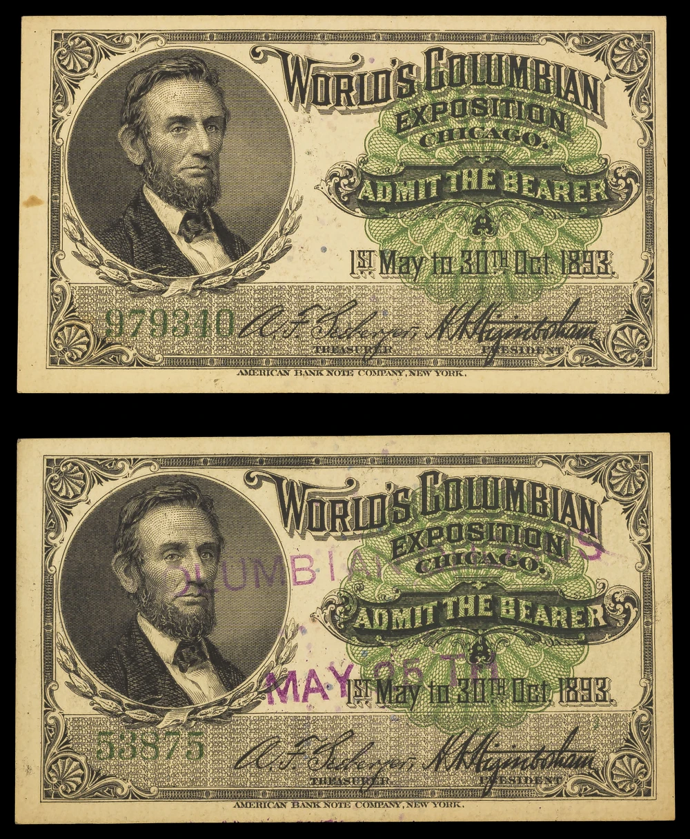 Pair Of 1893 Lincoln Columbia Expo Tickets