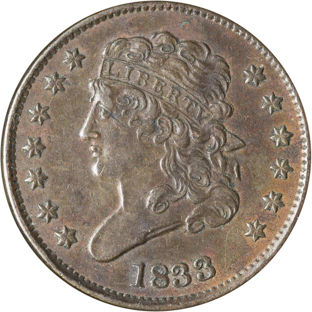 AU-50 1833 Half Cent