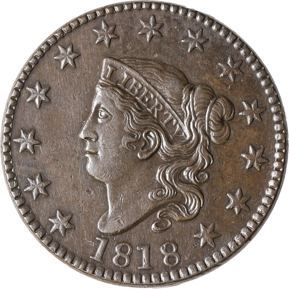 AU-58 1818 Large Cent