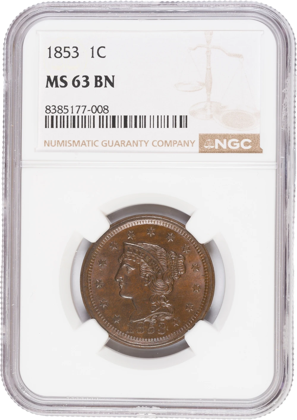 NGC MS-63 BN 1853 Large Cent