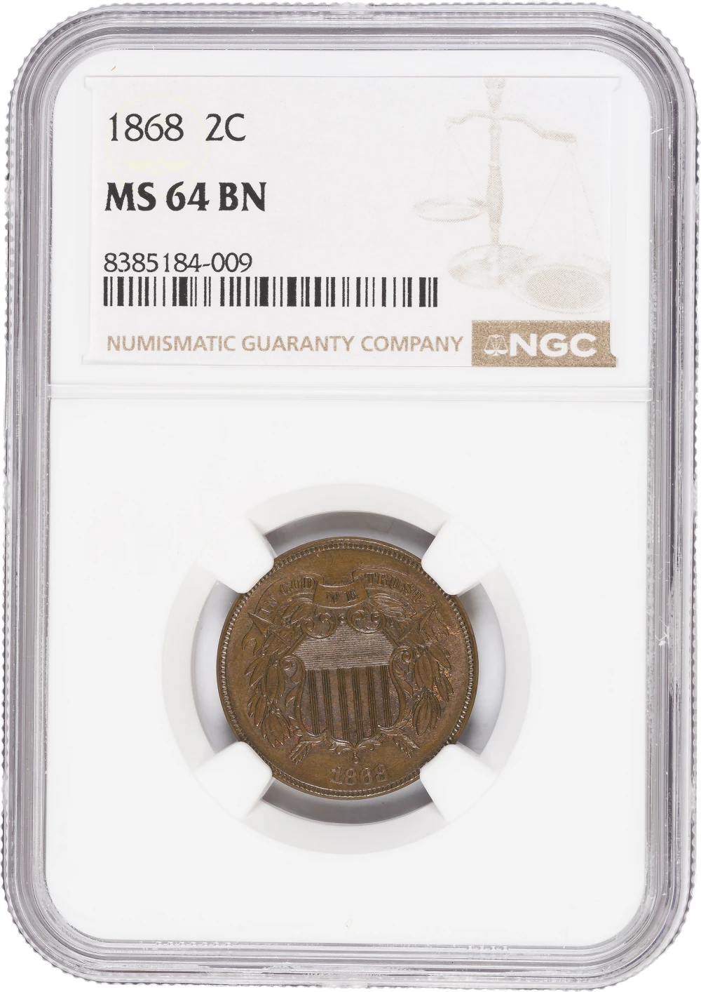 NGC MS-64 BN 1868 Two Cent Piece
