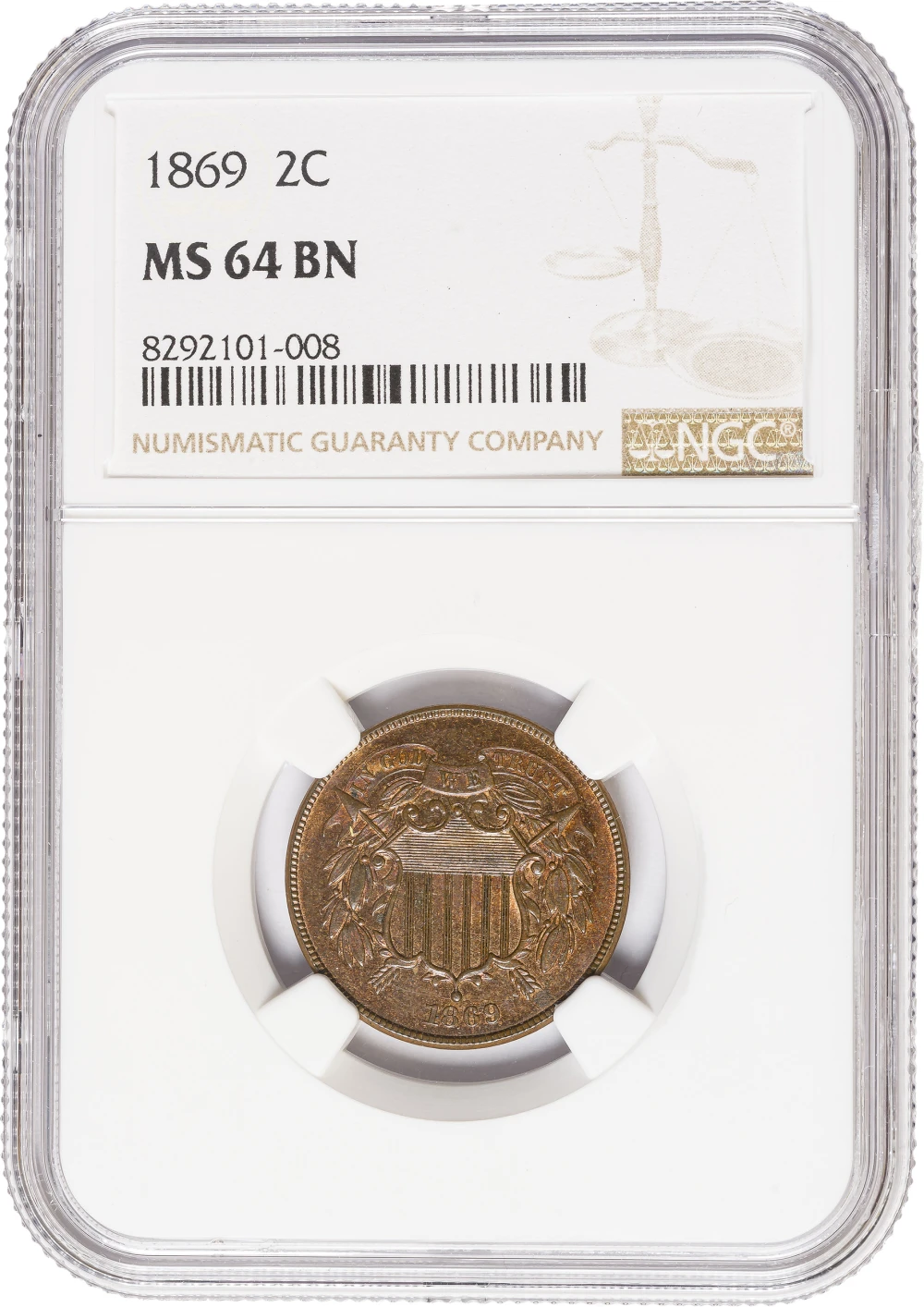NGC MS-64 BN 1869 Two Cent Piece