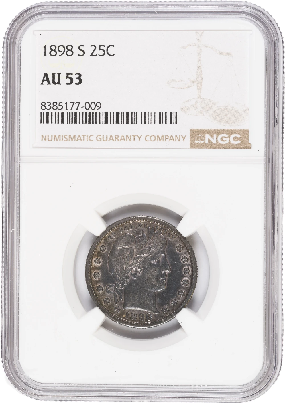NGC AU-53 1898-S Barber Quarter
