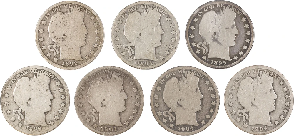 7 Pcs Better Date Barber Half Dollars