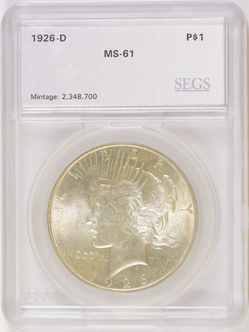 SEGS 1926-D Peace Dollar