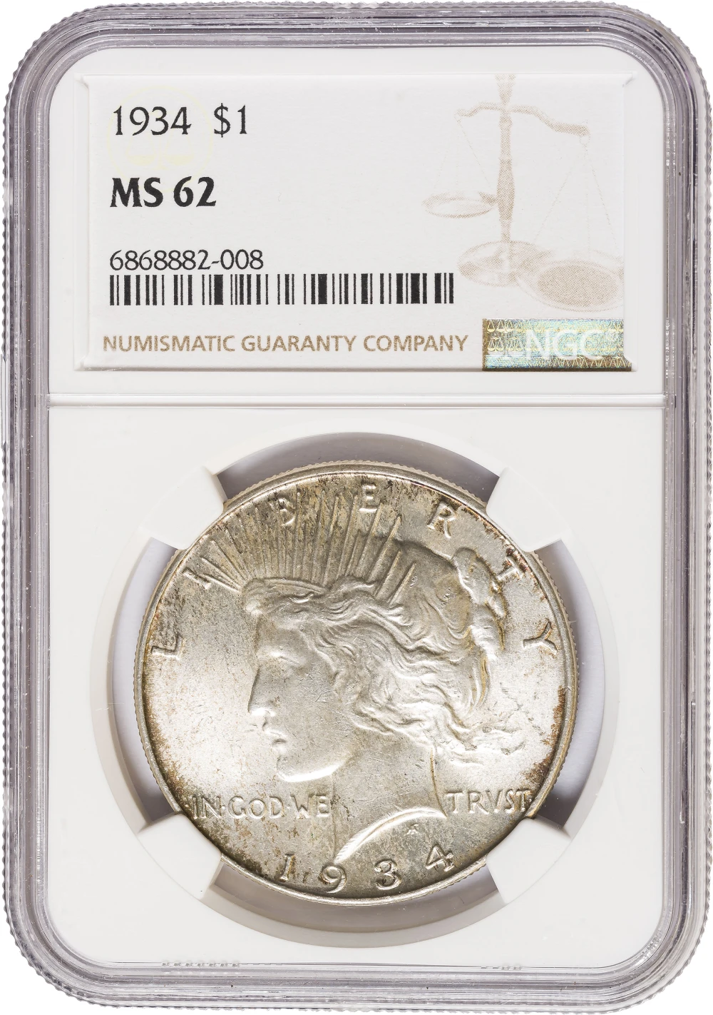 NGC MS-62 1934 Peace Dollar