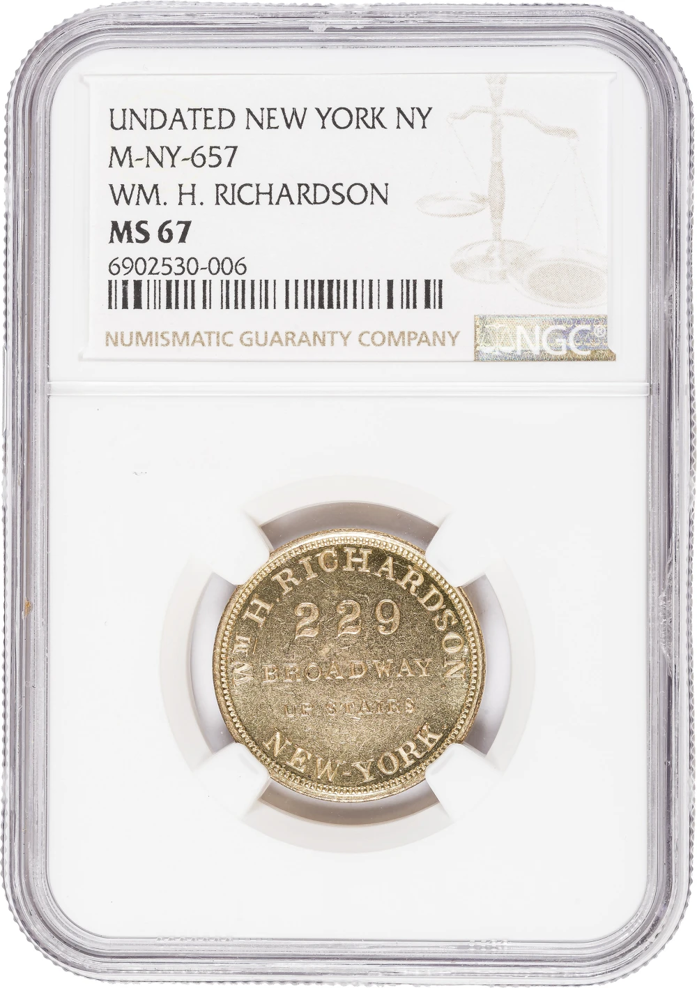 NGC MS-67 1850'S Trade Token