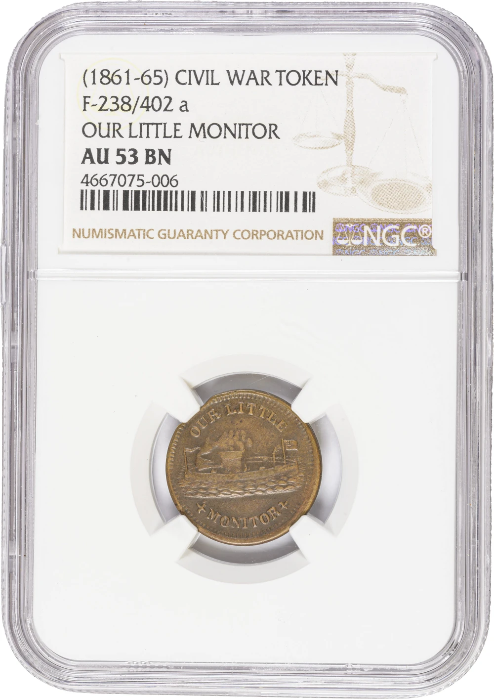NGC AU-53 (1861-65) Monitor Civil War Token