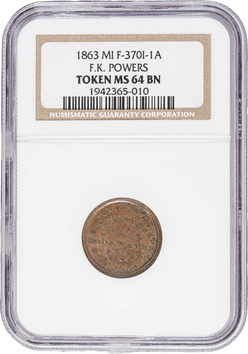 NGC MS-64 BN 1863 Grand Rapids MI Civil War Token