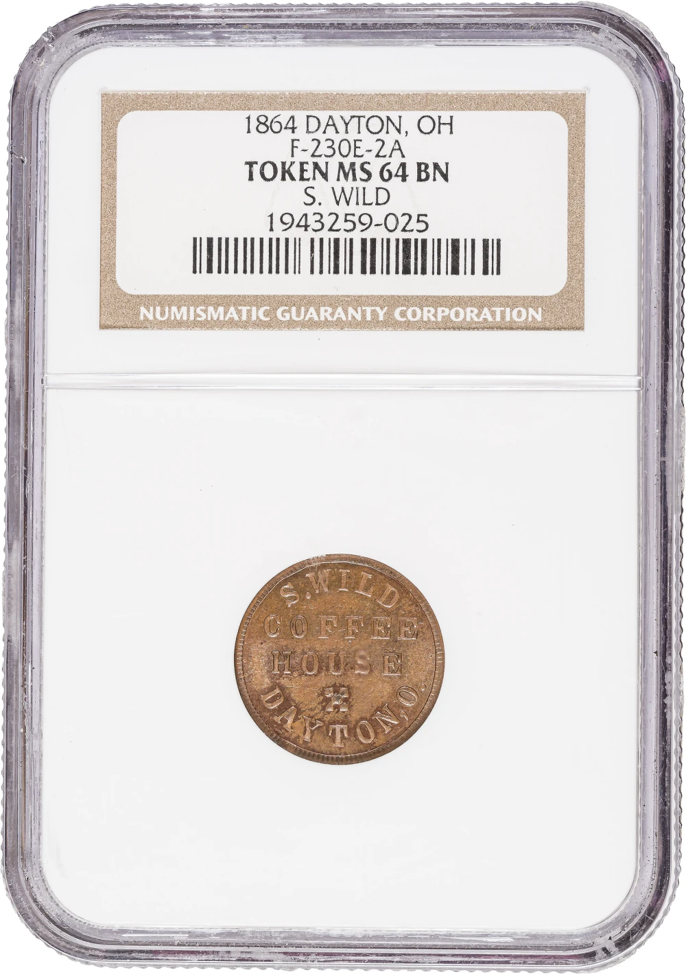 NGC MS-64 BN. 1864 Rare Dayton OH Civil War Token