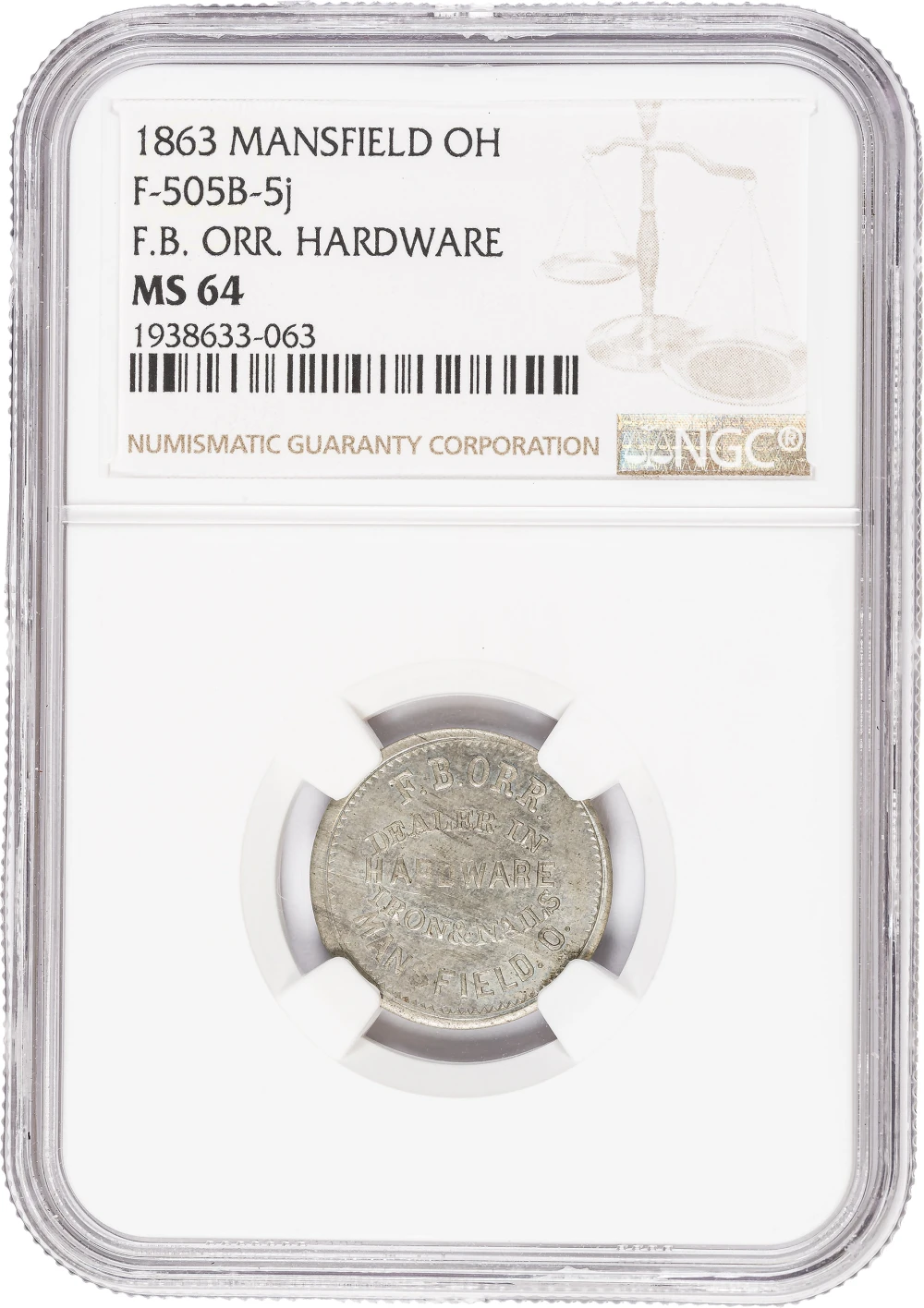 NGC MS-64 1863 R-7 Ohio Civil War Token