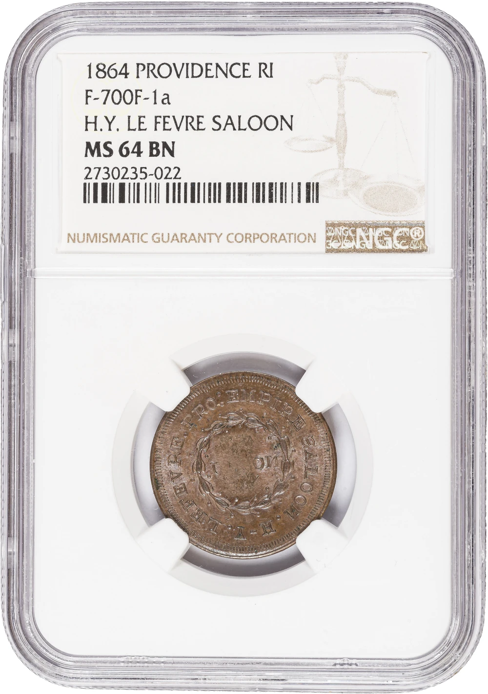 NGC MS-64 BN 1864 R-6 RI Civil War Token